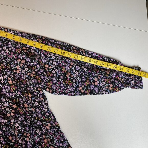 Terra Sky Womens Dress Black Floral Midi Pockets LS Peasant Whimsigoth Boho 2X - Picture 11 of 11